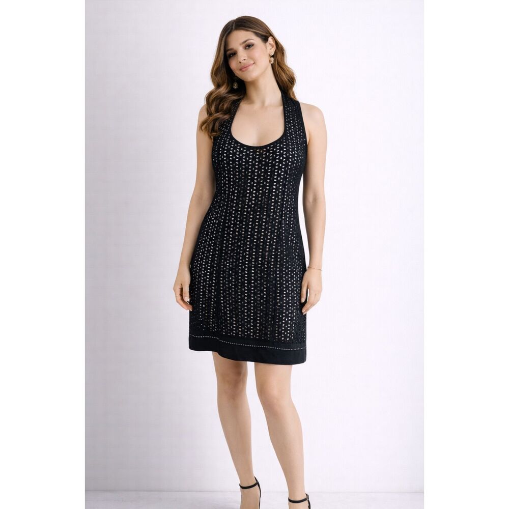 Vineet Bahl Eyelet Ruffle Halter Dress Blue S